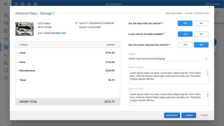 Advance Fees Submit Fees popup